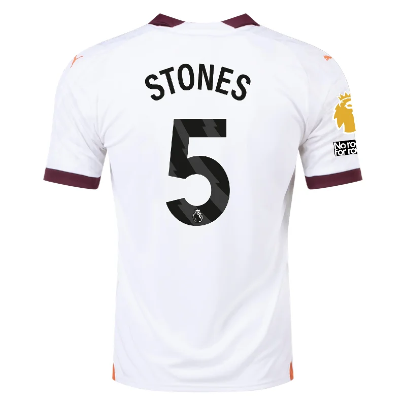 Puma Manchester City John Stones Away Jersey w/ EPL + No Room For Racism Patches 23/24 (Puma White/Aubergine) British Gentleman Style Puma Manchester City John Stones Away Jersey w/ EPL + No Room For Racism Patches 23/24 (Puma White/Aubergine) British Gentleman Style