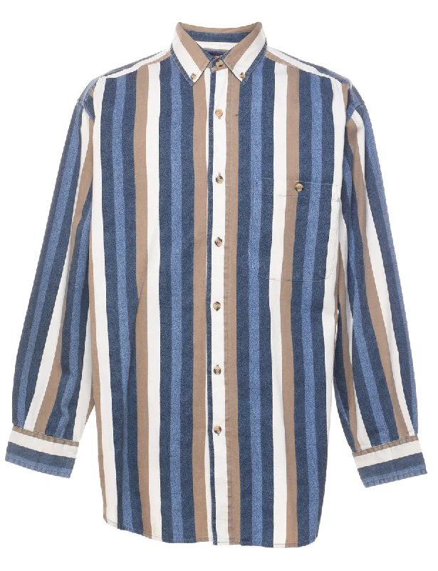 Striped Light Brown & Blue Denim Shirt - L Hip Men's Urban
