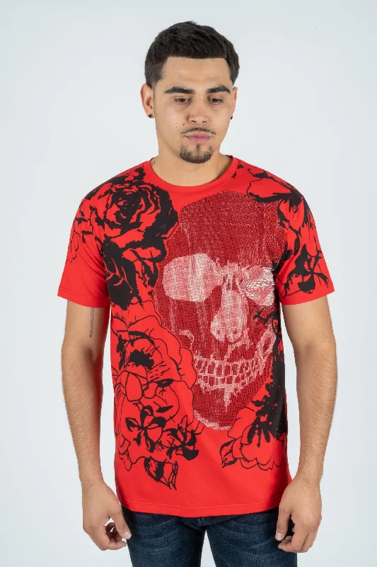 Men's Cotton Red Rhinestone T-shirt Bold Men's Statement