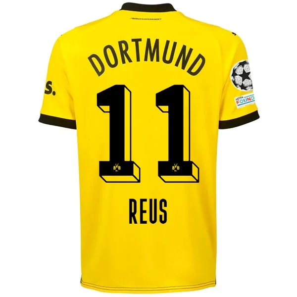 Puma Borussia Dortmund Marco Reus Home Jersey w/ Champions League Patches 23/24 (Cyber Yellow/Puma Black) Modern Men's Geometric Puma Borussia Dortmund Marco Reus Home Jersey w/ Champions League Patches 23/24 (Cyber Yellow/Puma Black) Modern Men's Geometric