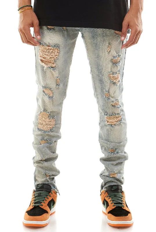 KDNK Multi Distressed Denim Jean with Ankled Zippers (Tinted Blue) Adventure
