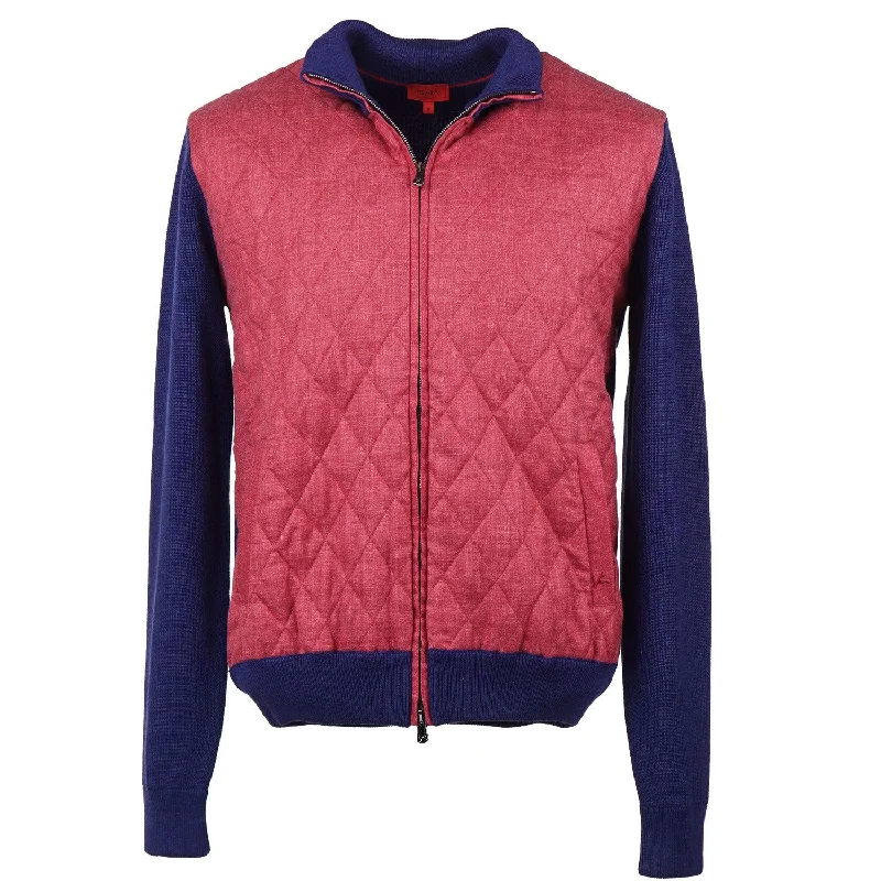 Isaia Knit Wool Bomber Jacket with Quilted Front Monochromatic Office Style