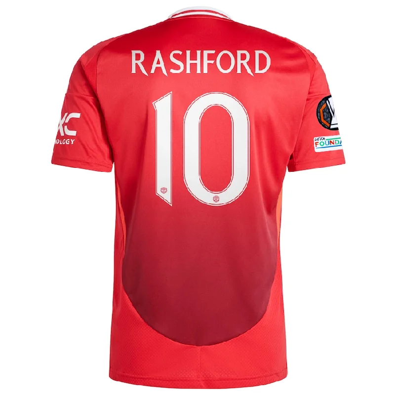 adidas Manchester United Marcus Rashford Home Jersey w/ Europa League Patches 24/25 (MUFC Red) Refined Men's Velvet adidas Manchester United Marcus Rashford Home Jersey w/ Europa League Patches 24/25 (MUFC Red) Refined Men's Velvet