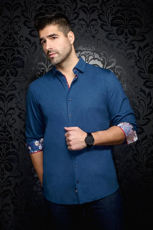 Au Noir Stretch Shirt | Rosmarino Indigo Monochromatic Office Style