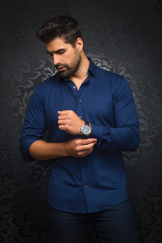 Au Noir Stretch Shirt | Alexander-SLD Navy Refined Men's Velvet