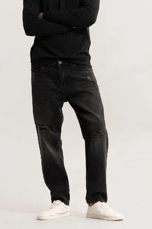 Dusk Charcoal Black Baggy Fit Jeans Sleek Men's Metallic