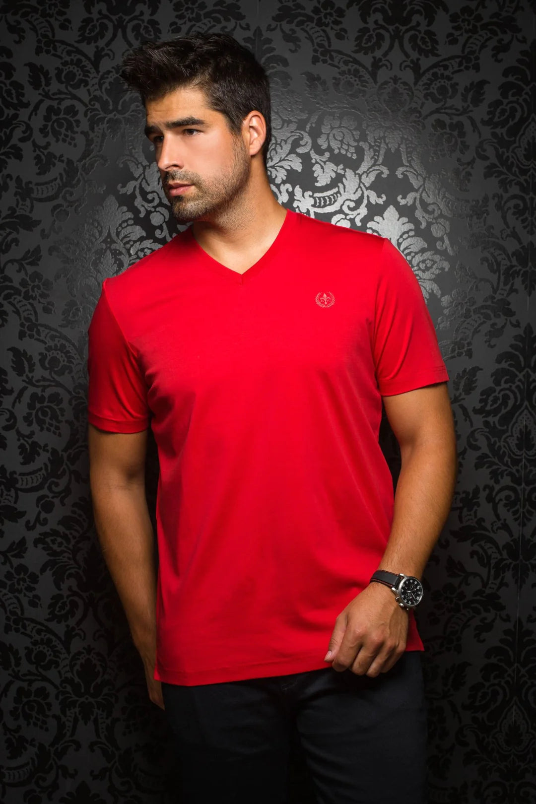 Au Noir Stretch Short-Sleeve Shirt | T-Shirt V-Neck - Michael Red Masculine Men's 