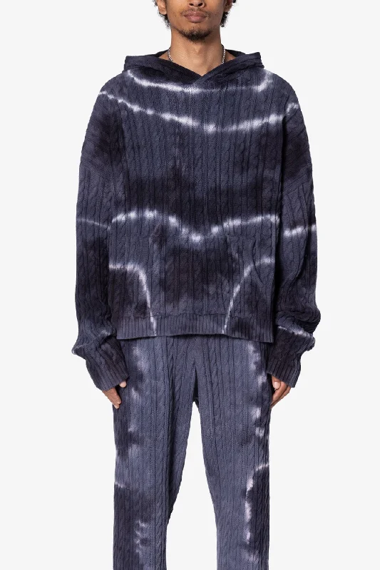 Tie Dye Cable Knit Hoodie - Black Traditional Men's Wool