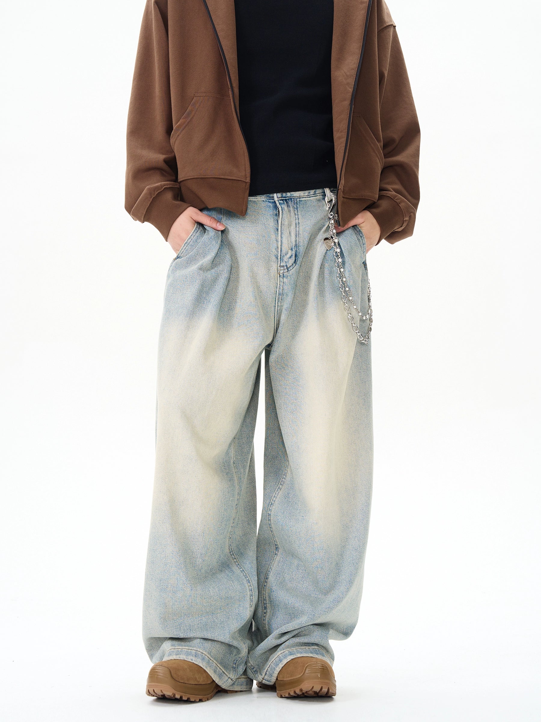 Retro Loose Wide-Leg Jeans Rugged Men's Outdoor 