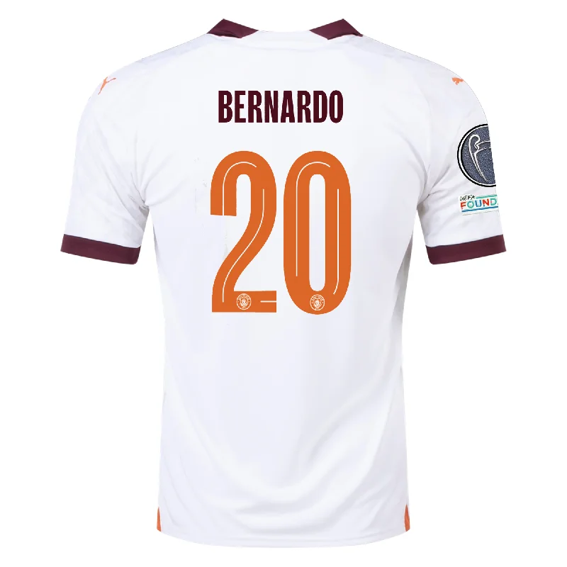 Puma Manchester City Bernardo Silva Away Jersey w/ Champions League Patches 23/24 (Puma White/Aubergine) Trendy Men's Bucket Puma Manchester City Bernardo Silva Away Jersey w/ Champions League Patches 23/24 (Puma White/Aubergine) Trendy Men's Bucket
