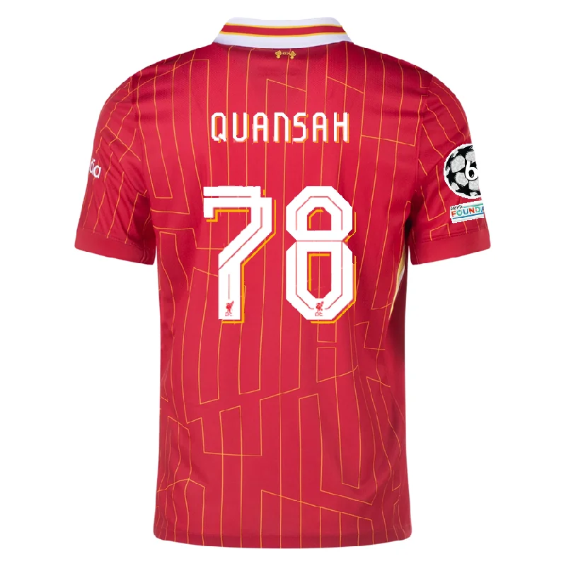 Nike Liverpool Jarell Quansah Home Jersey w/ Champions League Patches 24/25 (Gym Red/Chrome Yellow) Bold Men's Statement Nike Liverpool Jarell Quansah Home Jersey w/ Champions League Patches 24/25 (Gym Red/Chrome Yellow) Bold Men's Statement