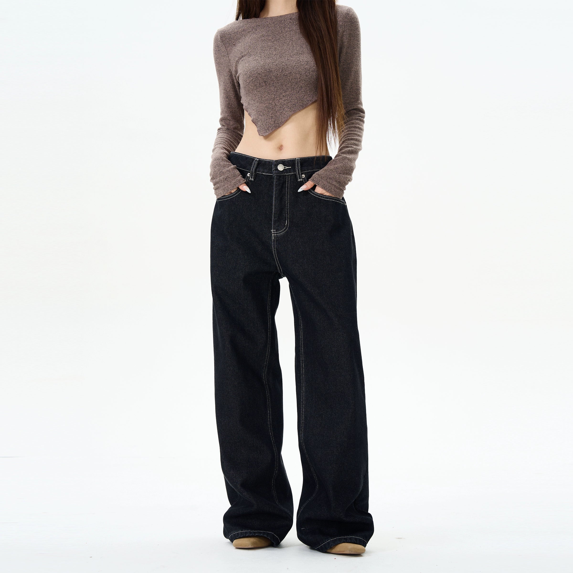 Straight Wide-Leg Jeans with Velvet Lining Organic