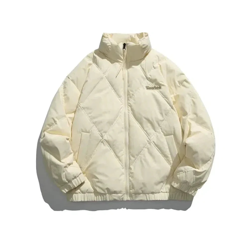 Diamond-shaped Stand Collar Zip Puffer Jacket Street
