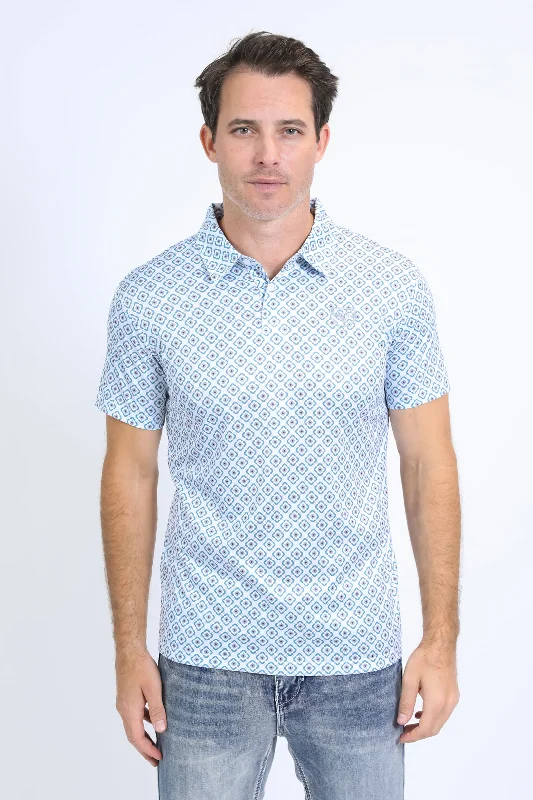 Mens Performance Fabric Print White Polo Bold Men's Statement