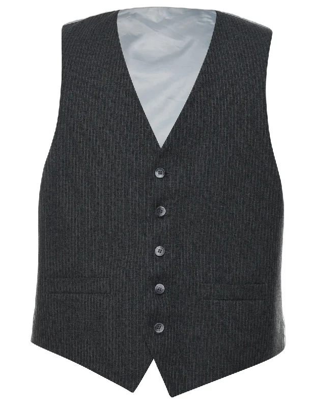 Grey Pinstriped Waistcoat - M Stylish Men's Neon