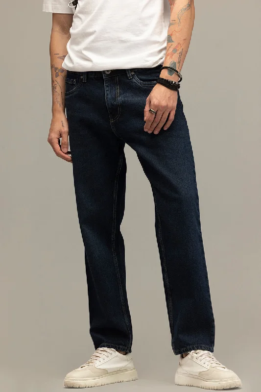 Refined Deep Blue Relaxed Fit Jeans Cool Men's Skate