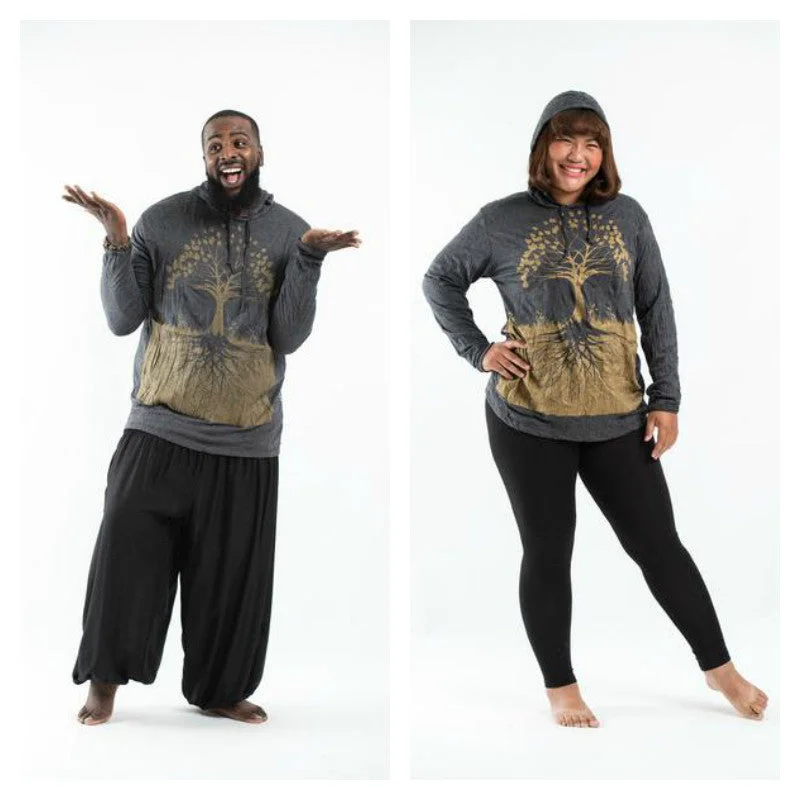 Plus Size Unisex Tree of Life Hoodie in Gold on Black Artistic Men's Avant