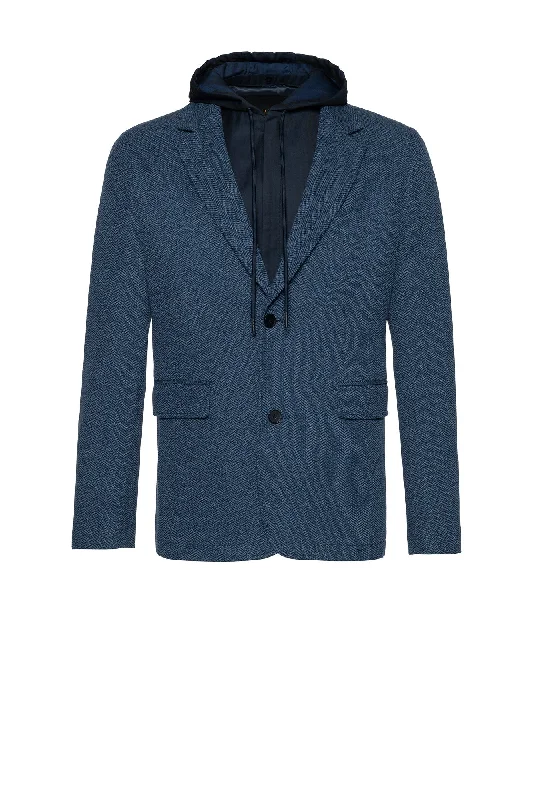 BRANDON BLUE HERRINGBONE SPORTS COAT WITH HOOD Dynamic Men's High