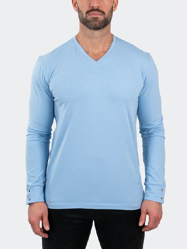 Maceoo Stretch Tshirts | V-Neck EdisonSolidPouder Blue Luxurious Men's High