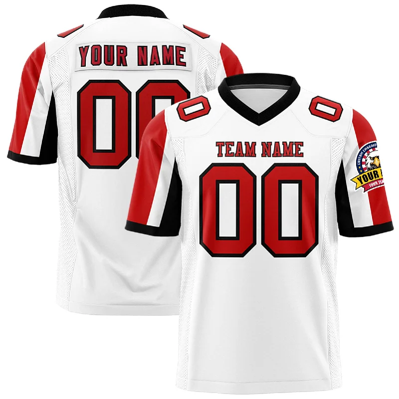 Custom White Red-Black Color Block Personalized Raglan Sleeves Authentic Football Jersey Sleek Men's Metallic Custom White Red-Black Color Block Personalized Raglan Sleeves Authentic Football Jersey Sleek Men's Metallic