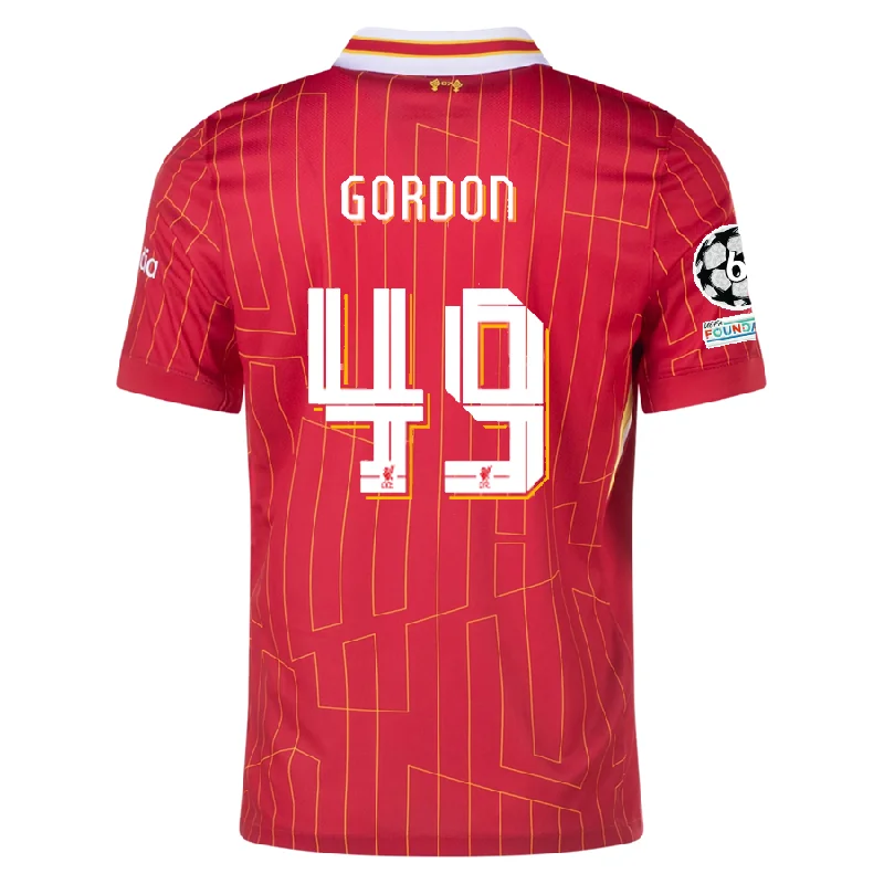 Nike Liverpool Kaide Gordon Home Jersey w/ Champions League Patches 24/25 (Gym Red/Chrome Yellow) Casual Men's Loose Nike Liverpool Kaide Gordon Home Jersey w/ Champions League Patches 24/25 (Gym Red/Chrome Yellow) Casual Men's Loose