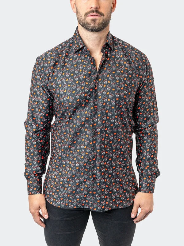 Maceoo Stretch Shirt | Fibonacci Stretch SkullHeart33 Black Casual Men's Short