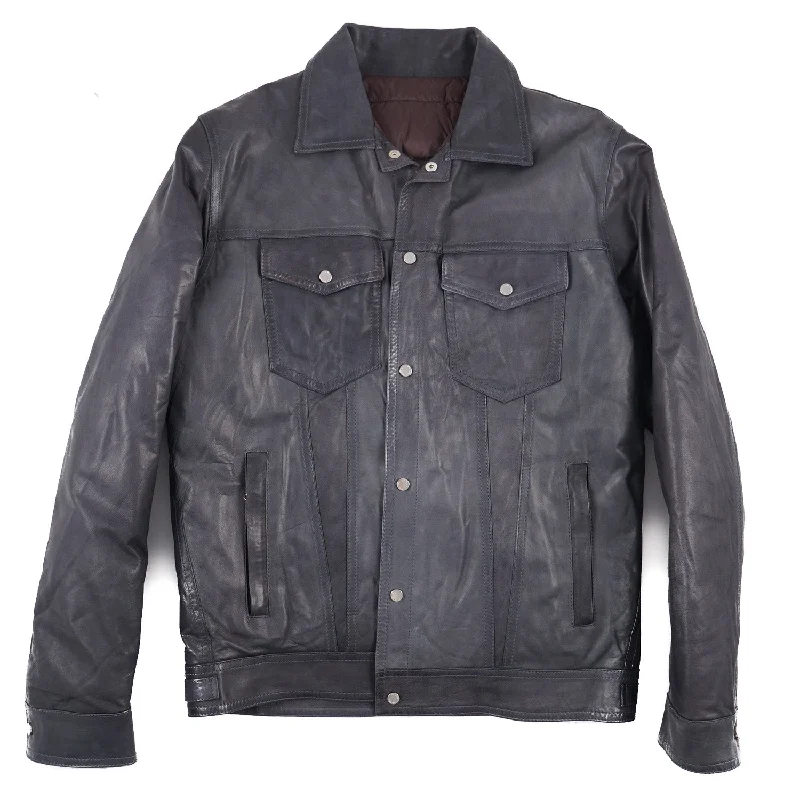 Barba Leather Jacket with Down-Filled Lining Polished Men's Silk