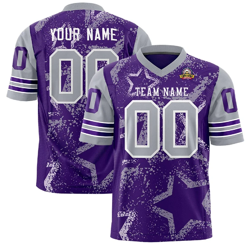 Custom Purple Orange-White Personalized Star Pattern Design Authentic Football Jersey Laid
