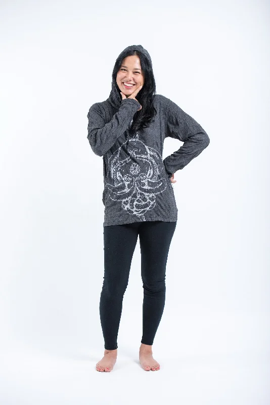 Unisex Octopus Mandala Hoodie in Silver on Black Elegant Men's Formal 