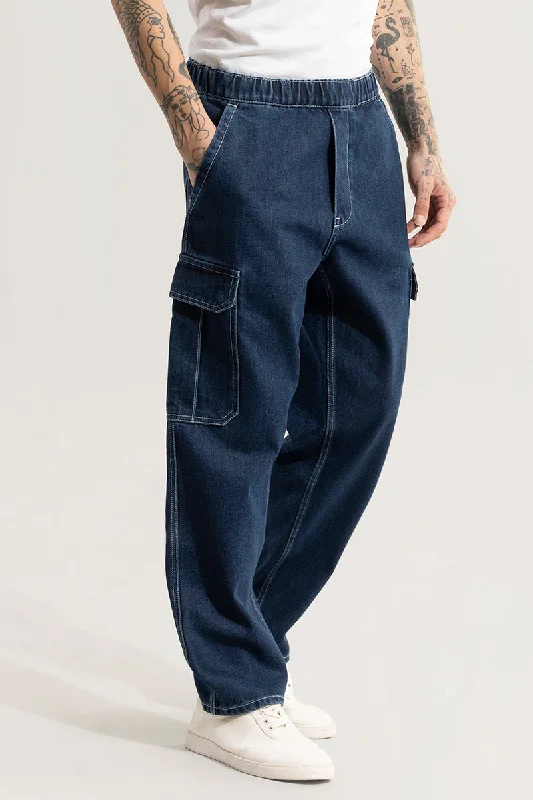 Pull On Denim Blue Baggy Fit Jeans Athletic Men's High