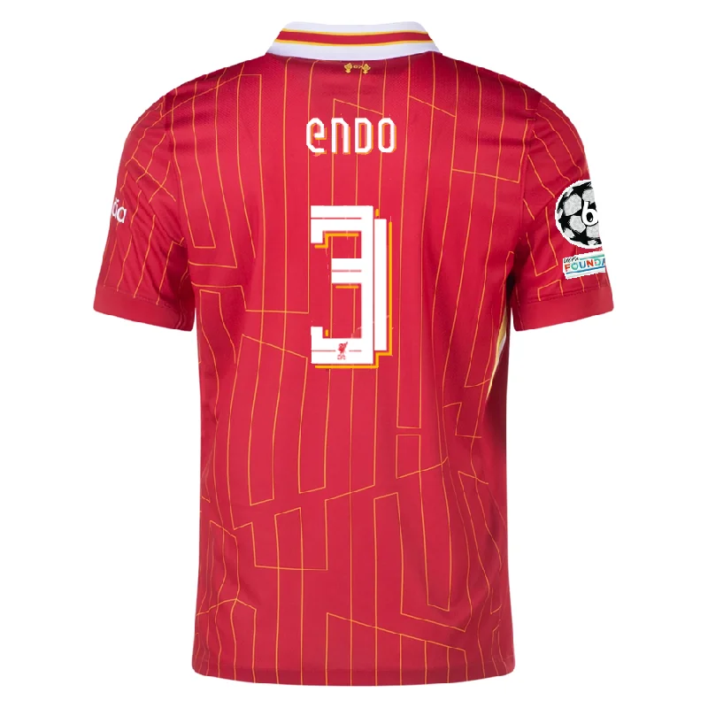 Nike Liverpool Wataru Endō Home Jersey w/ Champions League Patches 24/25 (Gym Red/Chrome Yellow) Traditional Men's Wool Nike Liverpool Wataru Endō Home Jersey w/ Champions League Patches 24/25 (Gym Red/Chrome Yellow) Traditional Men's Wool