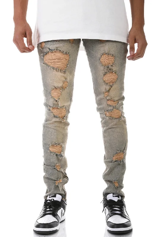 KDNK Multi Distressed Denim Jean with Ankled Zippers (Tinted Blue) Refined Men's Classic 