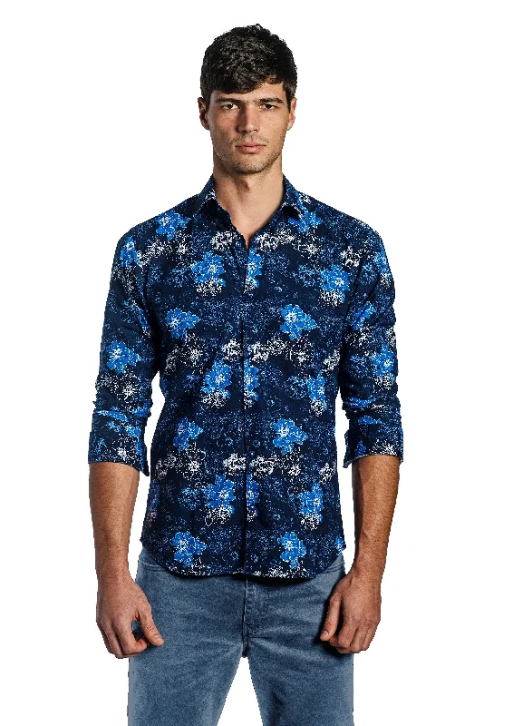 Dark Navy Floral Long Sleeve Shirt T-6682 Dynamic Men's High