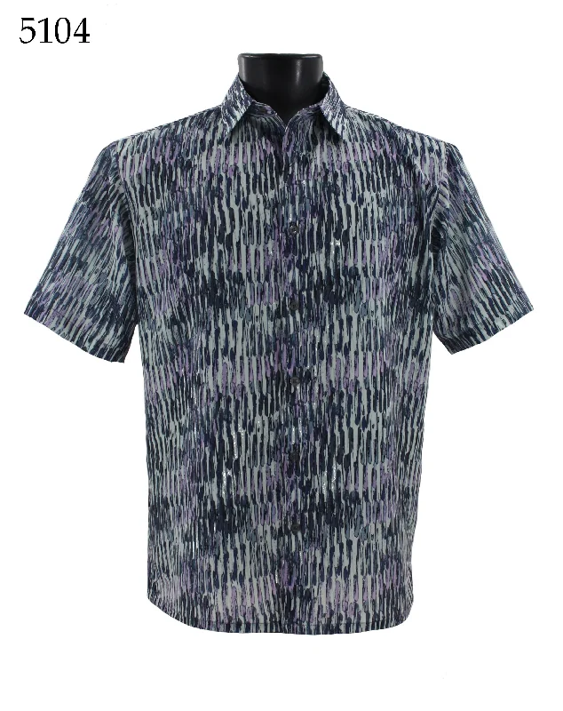 Bassiri Short Sleeve Button Down Casual Printed Men's Shirt - Abstract Pattern  #5104 Sporty Men's Tennis