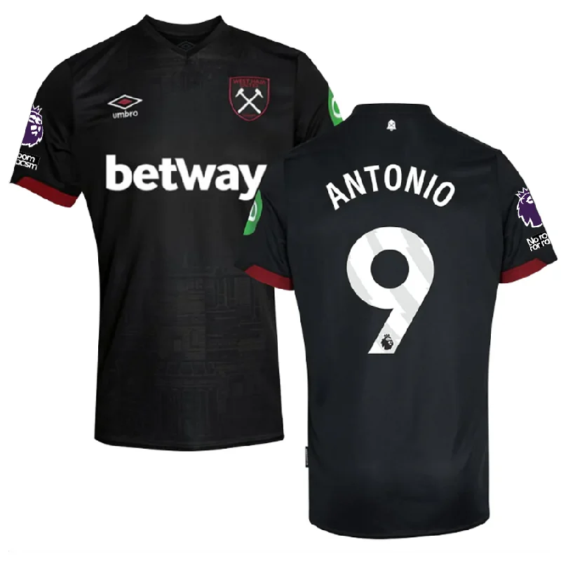 Umbro West Ham Michail Antonio Away Jersey w/ EPL + No Room For Racism Patches 24/25 (Black) Sharp Men's Italian Umbro West Ham Michail Antonio Away Jersey w/ EPL + No Room For Racism Patches 24/25 (Black) Sharp Men's Italian