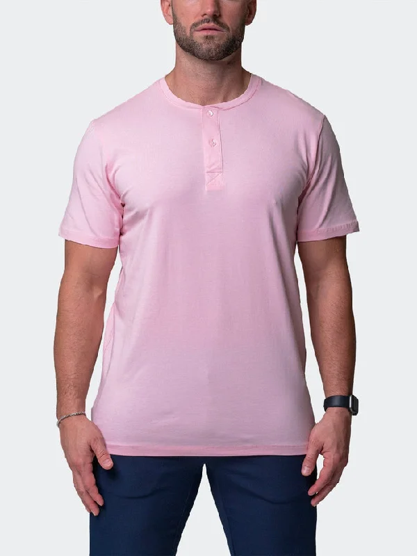 Maceoo Stretch Short-Sleeve Tshirts | Henley Core Pink Refined Men's Velvet