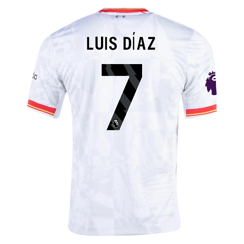 Nike Liverpool Luis Diaz Third Jersey w/ EPL Patch 24/25 (White/Pure Platinum) Athletic Men's Compression Nike Liverpool Luis Diaz Third Jersey w/ EPL Patch 24/25 (White/Pure Platinum) Athletic Men's Compression