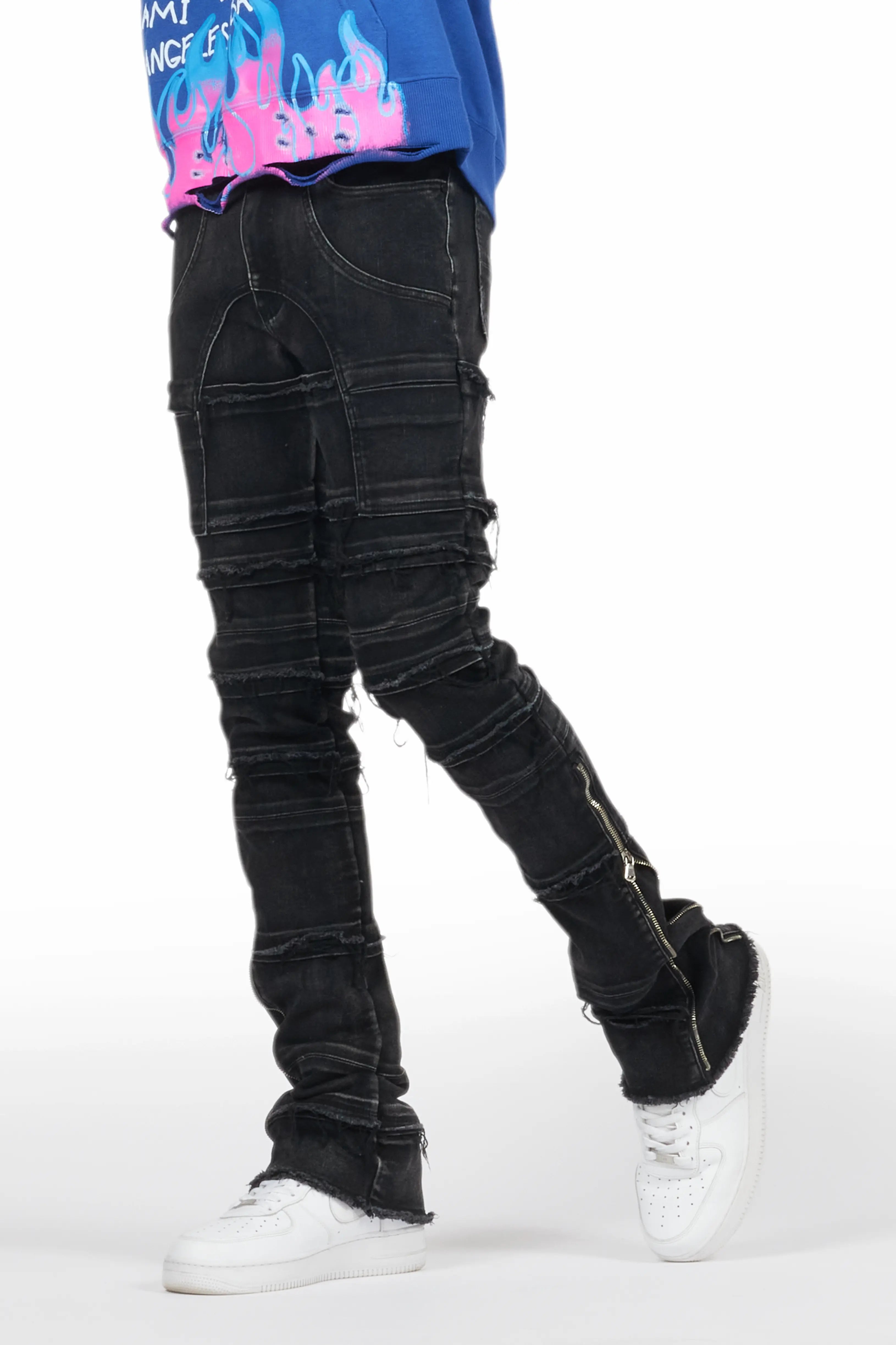 Horado Dark Grey  Stacked Flare Jeans Hip Men's Urban