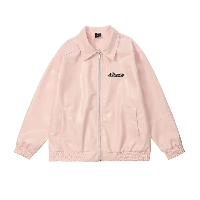 Letter Embroidered PU Leather Jacket Organic