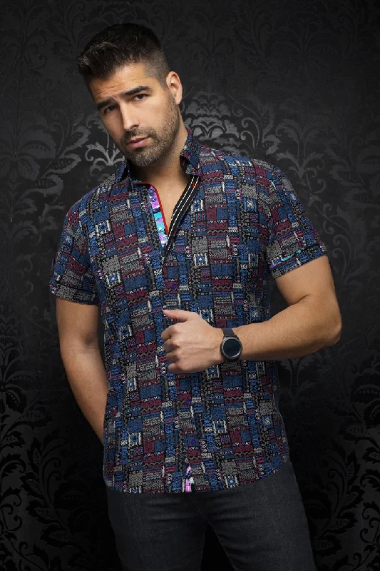 Au Noir  Extensible Short Sleeve Shirt | Finlay Black Multi Refined Men's Classic 