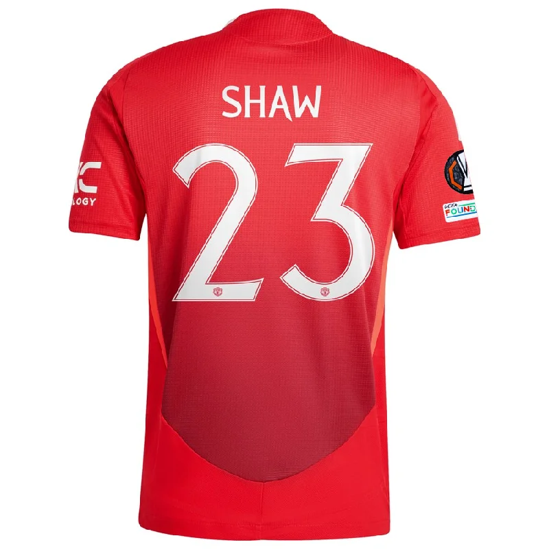 adidas Manchester United Authentic Luke Shaw Home Jersey w/ Europa League Patches 24/25 (MUFC Red/Bright Red) Stylish Men's Tropical adidas Manchester United Authentic Luke Shaw Home Jersey w/ Europa League Patches 24/25 (MUFC Red/Bright Red) Stylish Men's Tropical