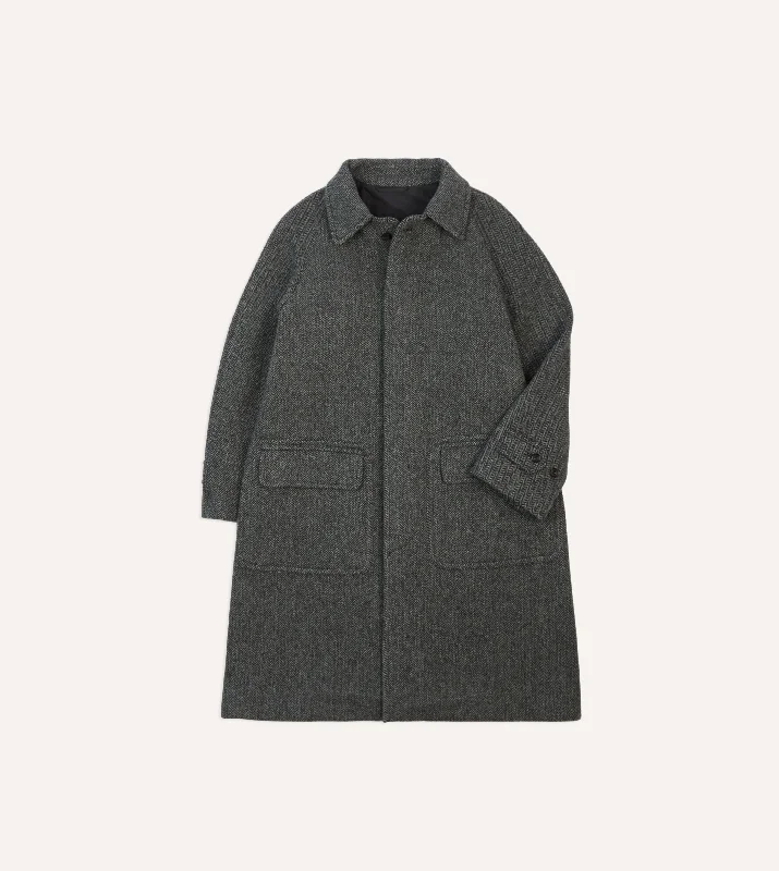 Grey Herringbone Wool Raglan Coat Gym
