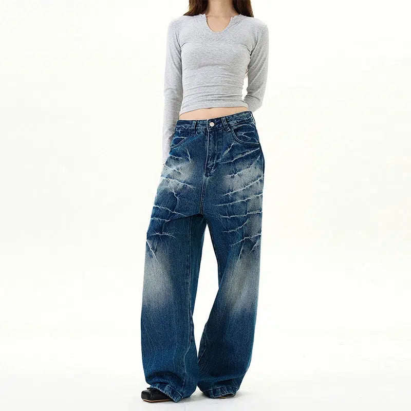Lightning Pattern Wide-Leg Jeans Refined Men's Classic 
