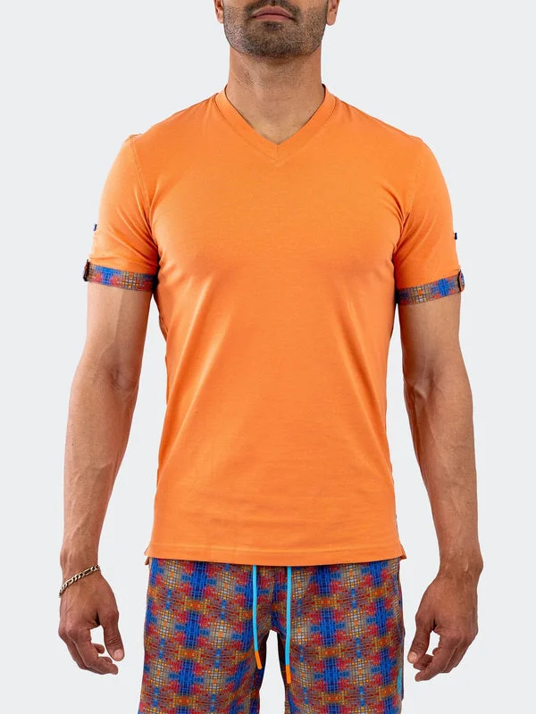 Maceoo Stretch Short-Sleeve Tshirts | V-Neck Vivaldi Solid37 Orange Practical Men's Quick