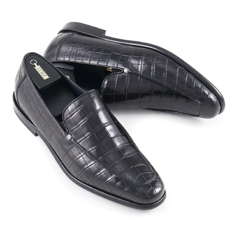 Zilli Satin Black Full Crocodile Loafers Modern Men's Geometric