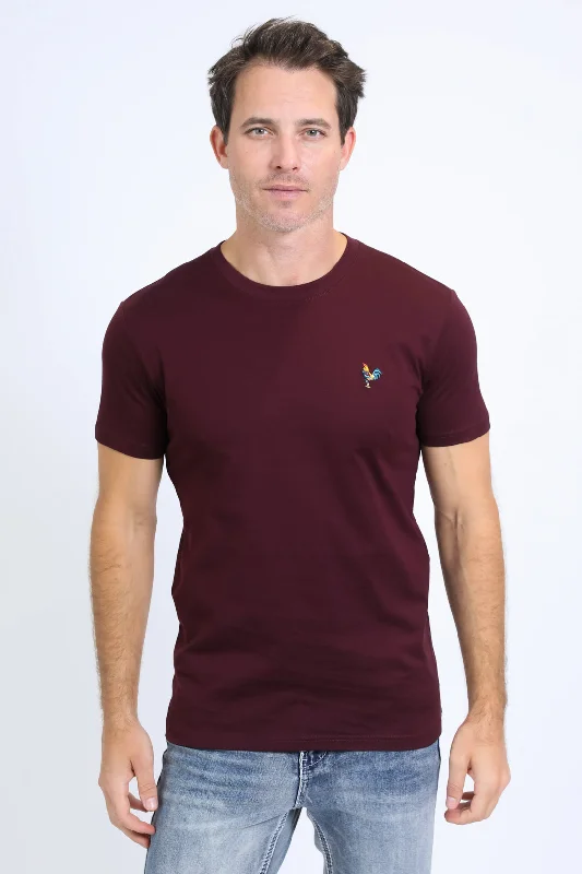 Men's Rooster Logo Cotton Burgundy T-Shirt Beach