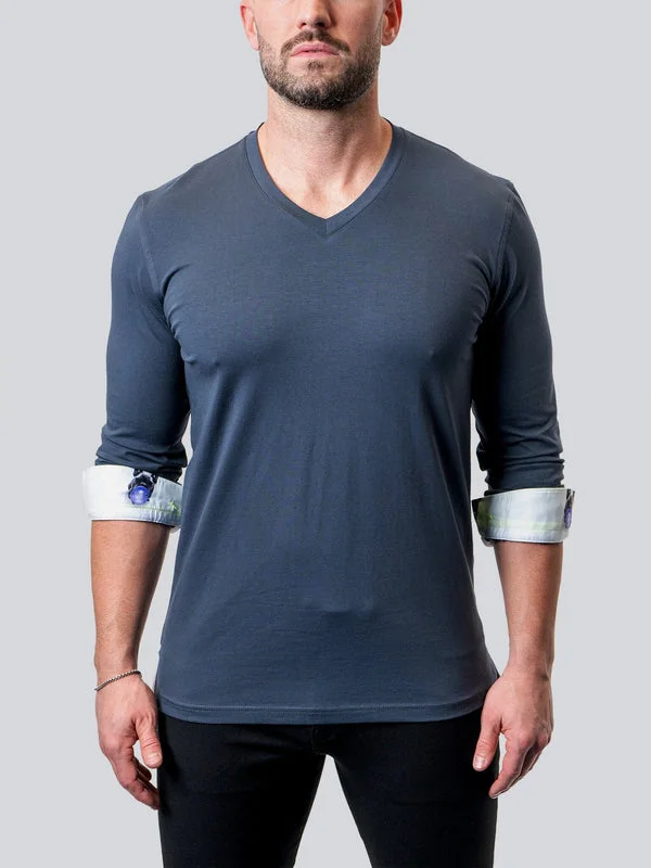 Maceoo Tshirts | V-Neck Edison NeonCuff Blue Street