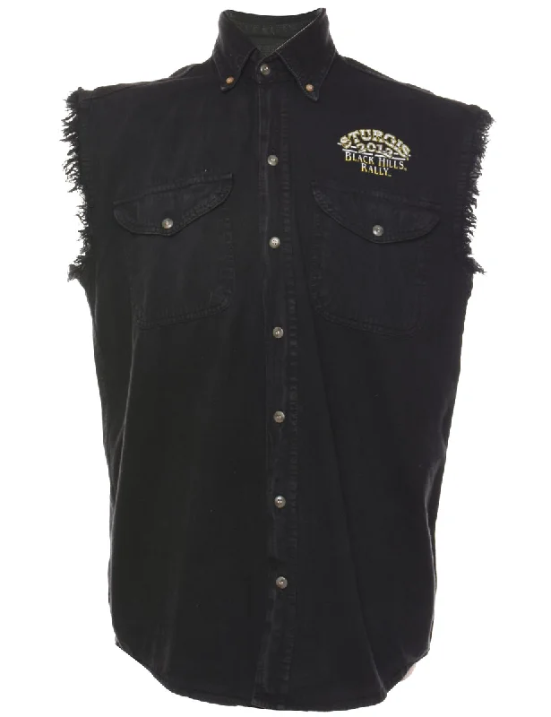 Black Motorbike Rally Design Sleeveless Shirt - M Preppy Men's College