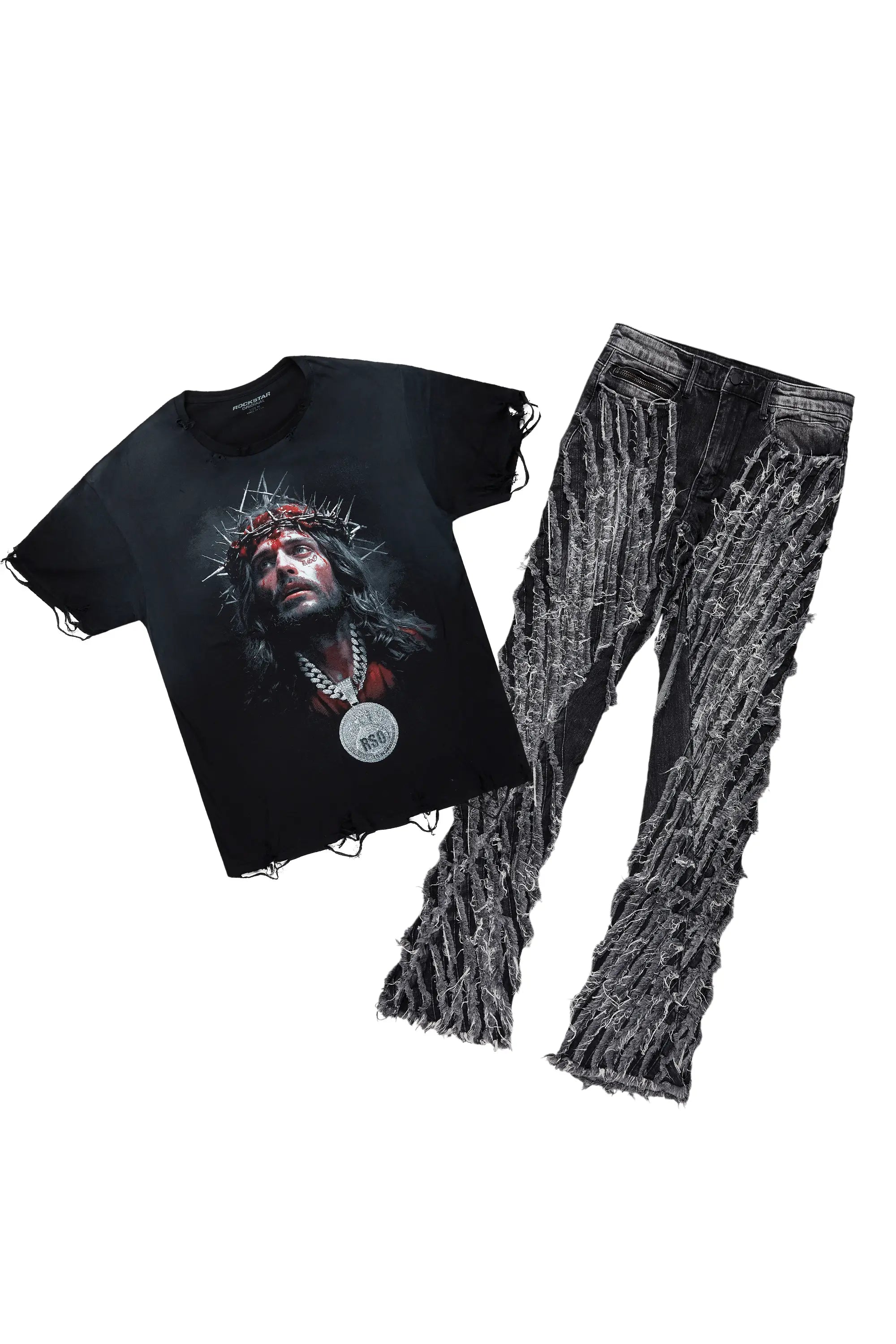 Amina Black T-Shirt & Figg Stacked Flare Jean Bundle Sophisticated Men's French