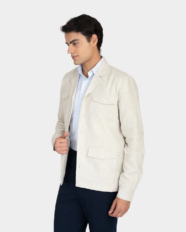 100% Linen Suiting Muslin Shirt Jacket Modern Men's Geometric